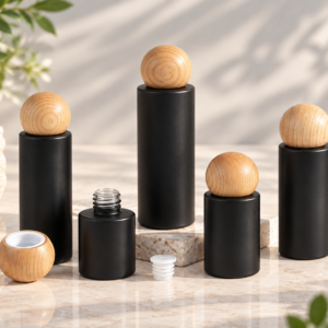 Matte Black Glass Toner Bottle with Wood Cap