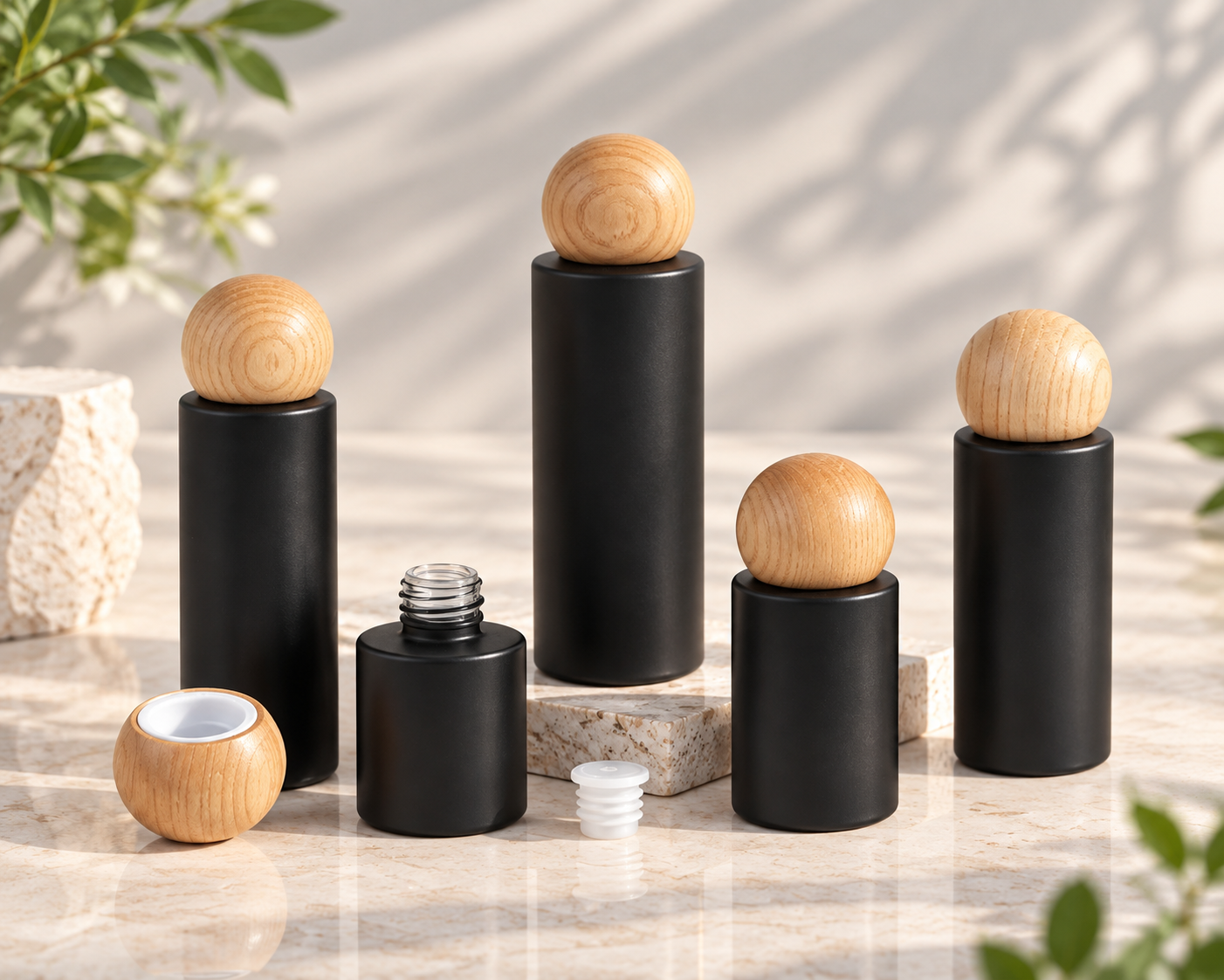Matte Black Glass Toner Bottle with Wood Cap