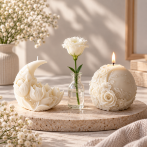 Moonlit Floral Crescent Decorative Candle