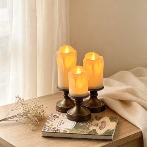 Vintage Bronze LED Pillar Candle Set